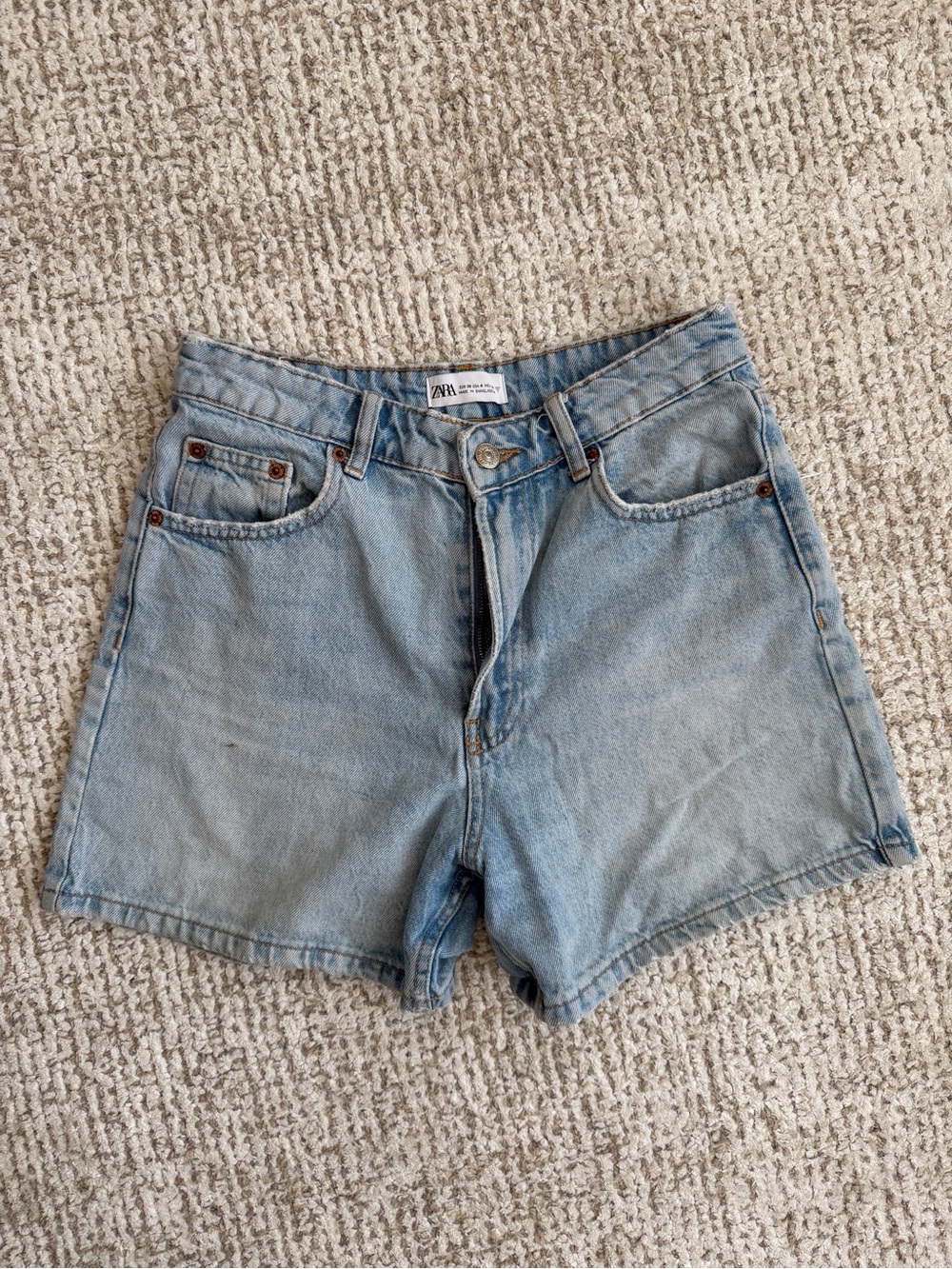 Zara Light Blue Denim Shorts with Branded Button